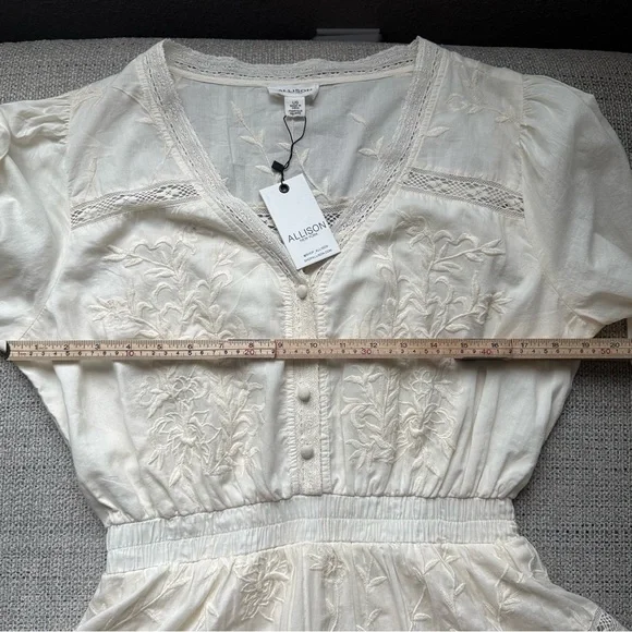 Allison New York Lace Embroidered Tiered Mini Dress Cream L Boho Bridal  Prairie